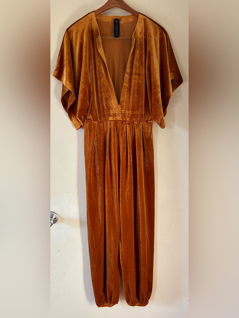 Norma Kamali Velvet Jumpsuit in Rust Orange - Picture 2 of 10